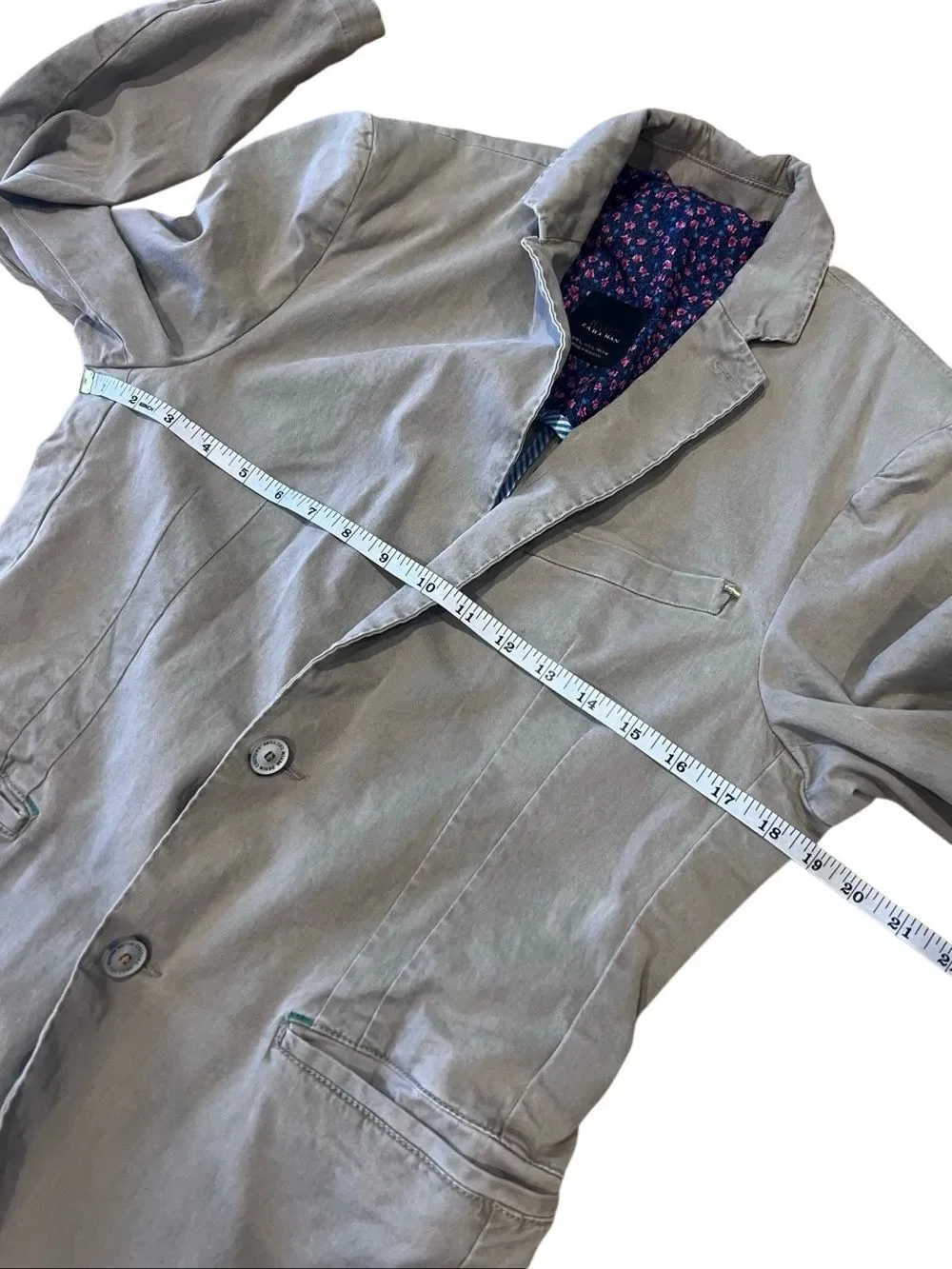 Zara Man Blazer Cotton Denim Tan Khaki Size Large